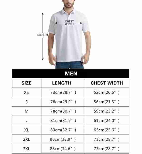 MENS ALL OVER PRINT POLO SHIRT SIZE CHART