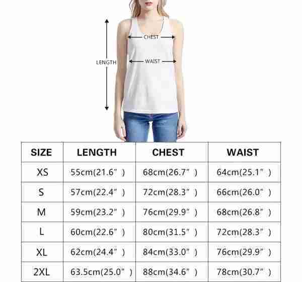 WOMENS ALL OVER PRINT TANK SIZE CHART