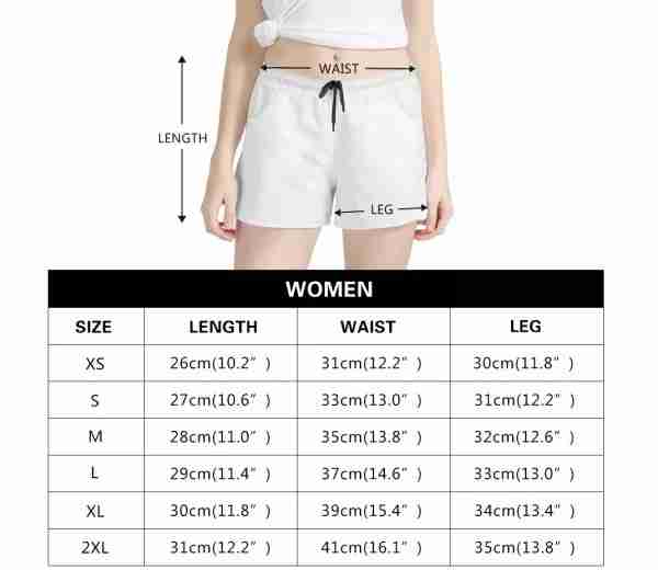 Womens All Over Print Casual Shorts Size Chart