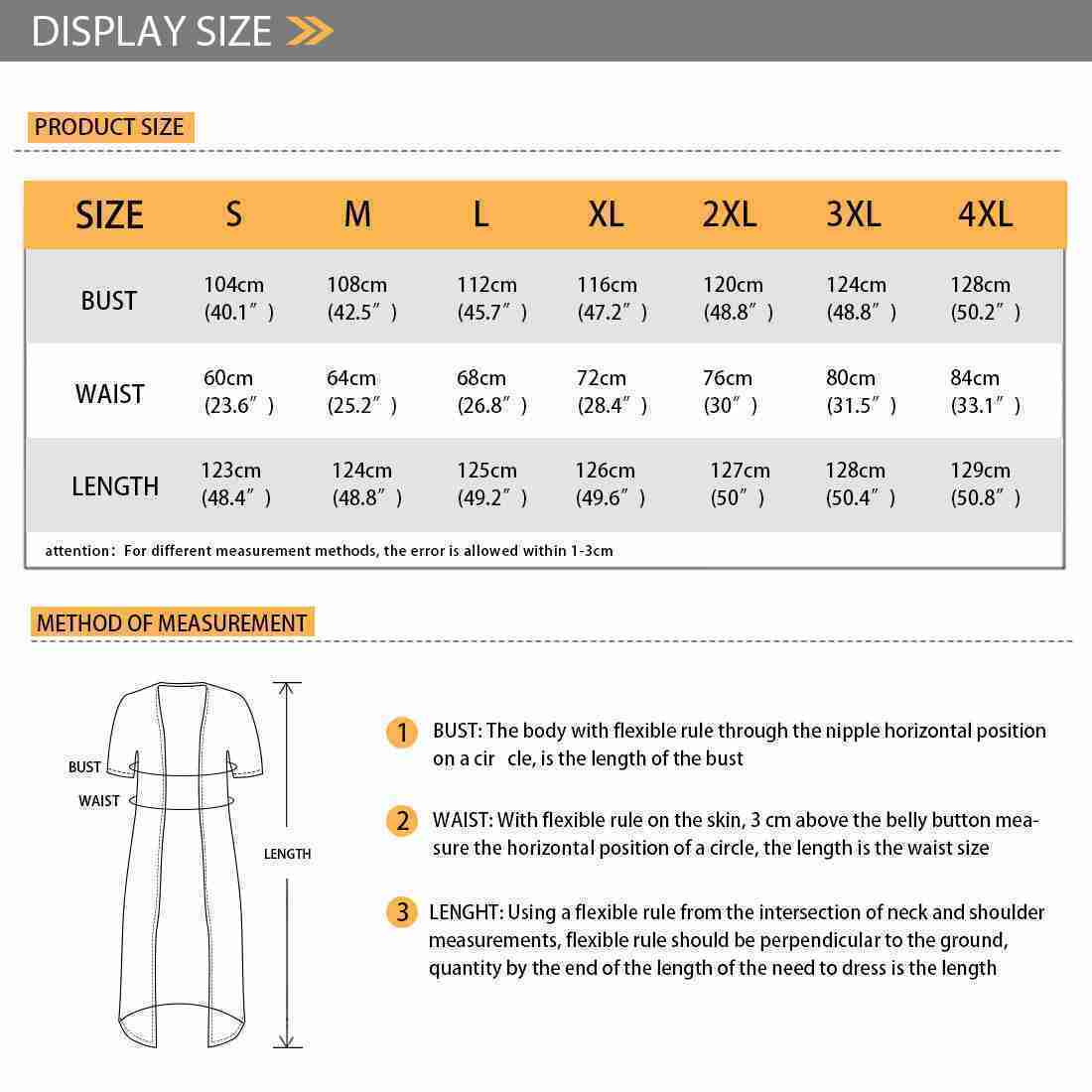 Womens Casual Long Open Front Cardigan SIZE CHART