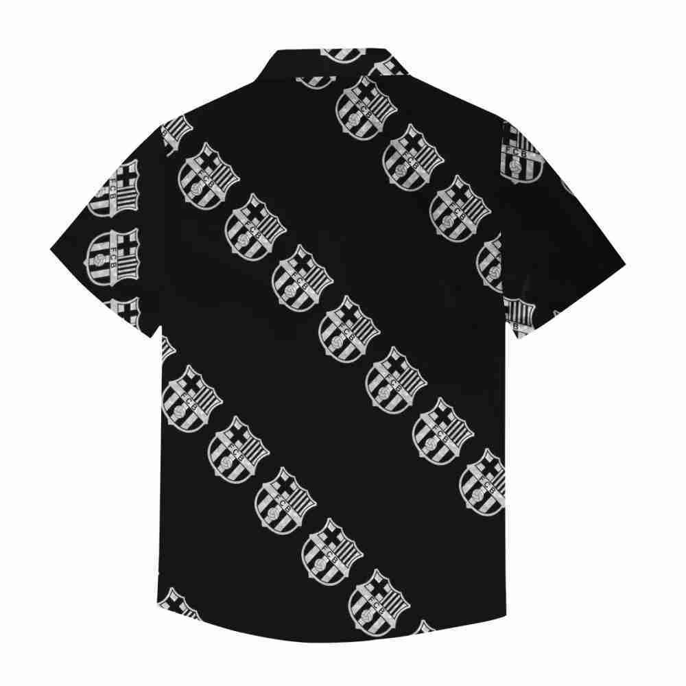 FC BARCELONA Official Black and White Pattern Short Sleeve Button Shirt
