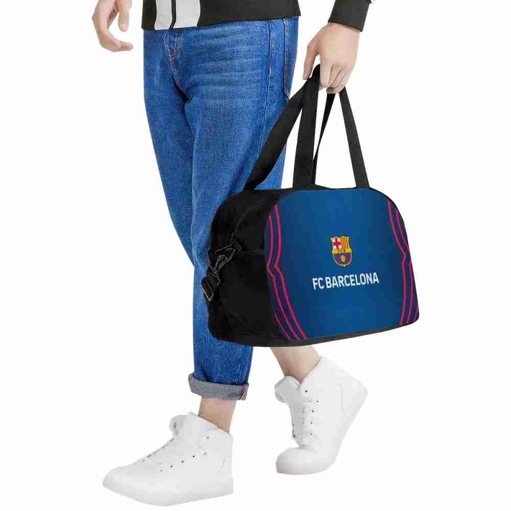 FC BARCELONA Official Blue Striped Travel Luggage Bag