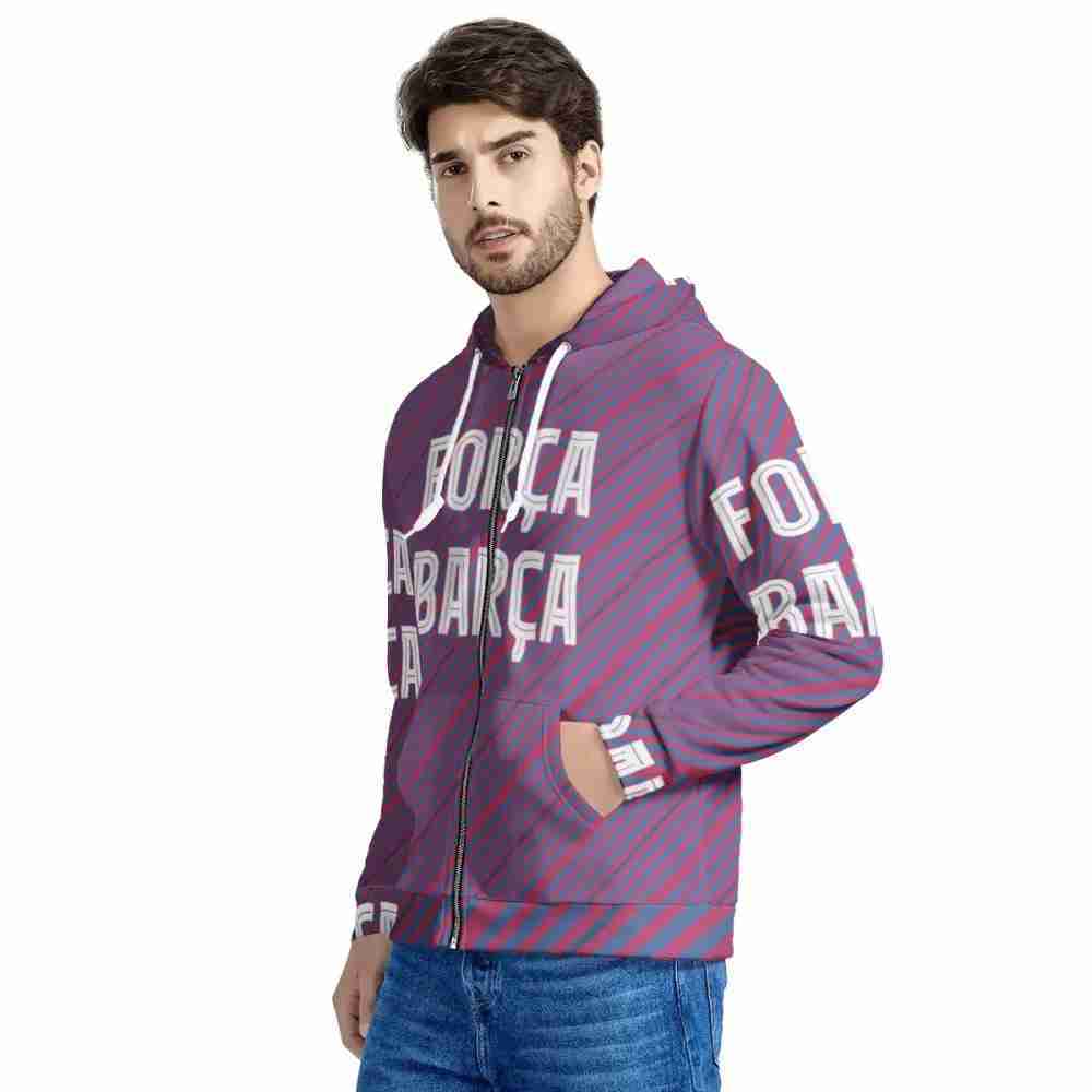 FC BARCELONA Official Forca Barca Mens All Over Print Hooded Jacket