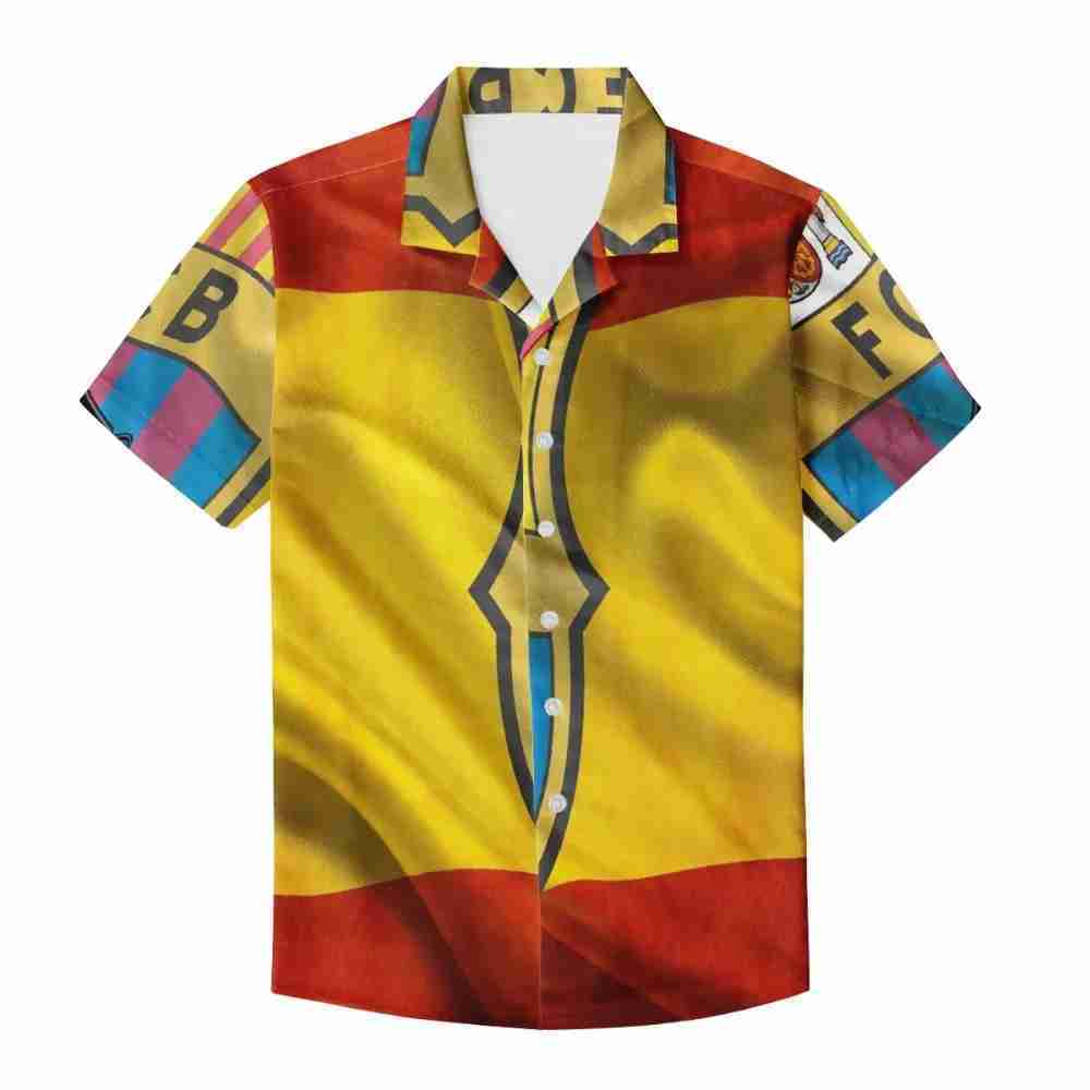 FC BARCELONA Official Spain Flag B Short Sleeve Button Shirt