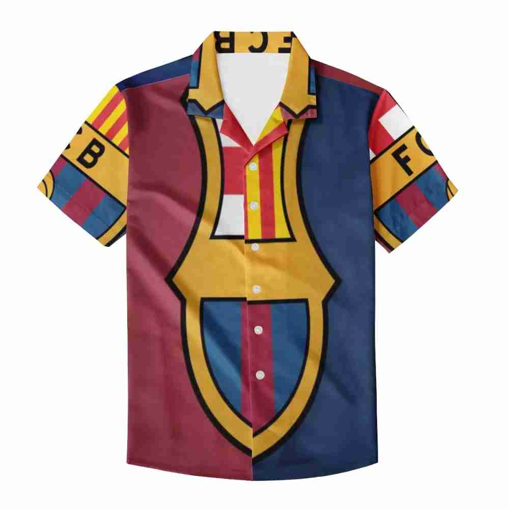 FC BARCELONA Official Full Printed Short Sleeve Summer Button Shirt