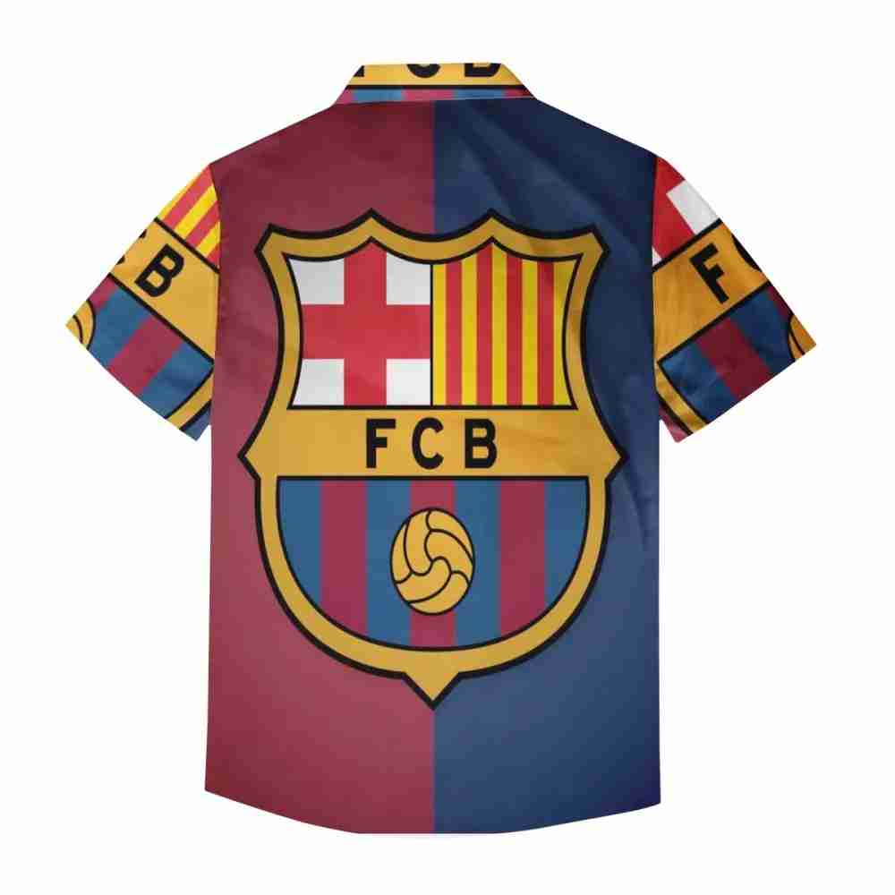 FC BARCELONA Official Full Printed Short Sleeve Summer Button Shirt