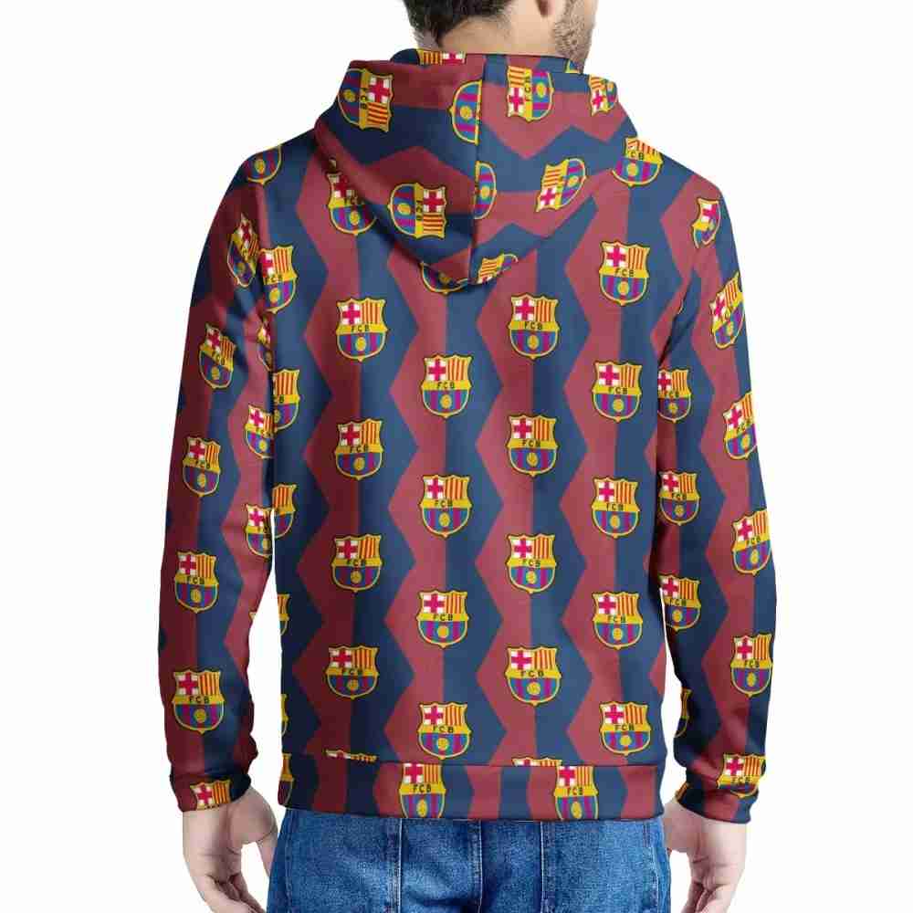 FC BARCELONA Official Hexagon Pattern Mens All Over Print Hooded Jacket