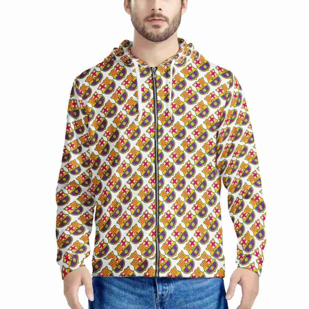 FC BARCELONA Official Inclined Symbol Pattern All Over Print Hooded Jacket