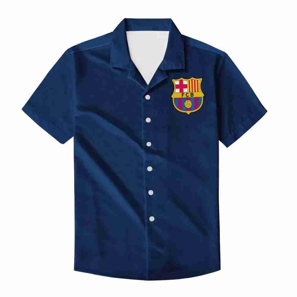 FC BARCELONA Official Navy Short Sleeve Button Shirt
