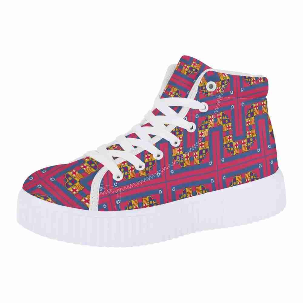 FC BARCELONA Official Puzzle Pattern Womens High Top Platform Shoes