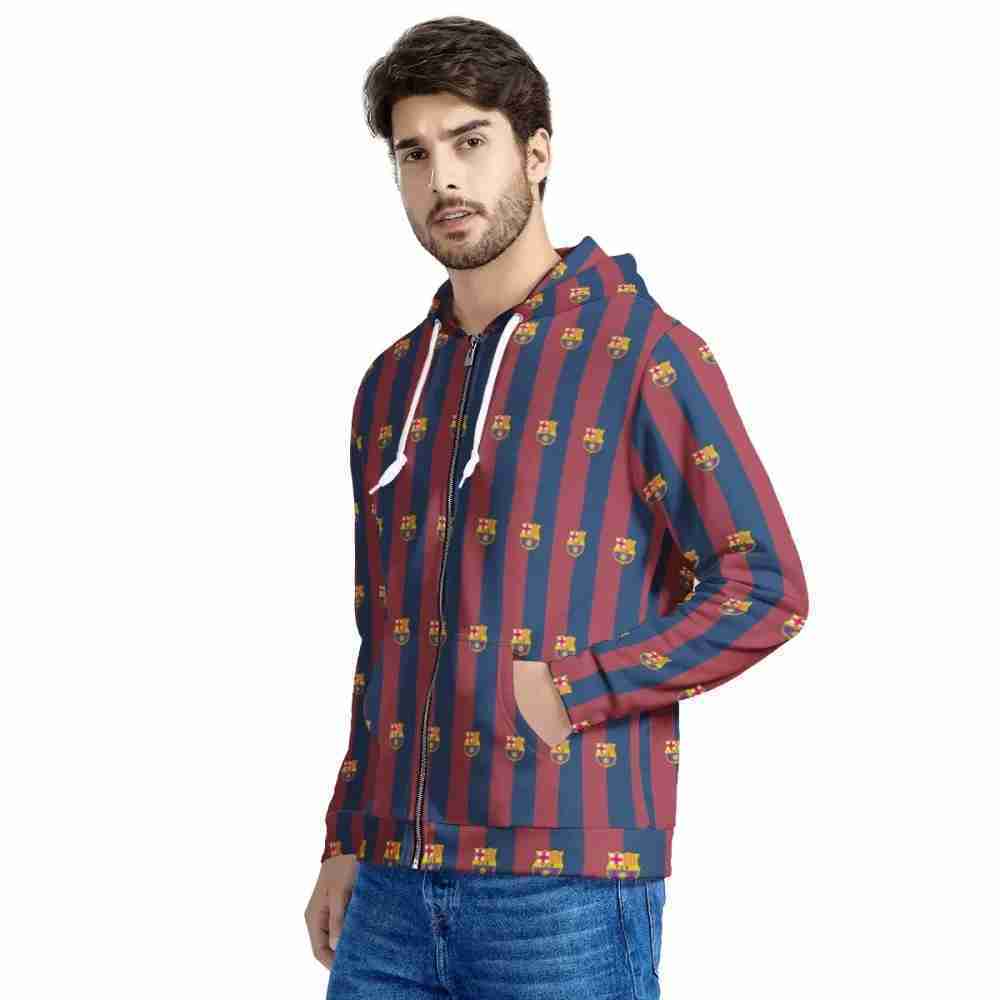 FC BARCELONA Official Rectangular Pattern Mens All Over Print Zipper Jacket