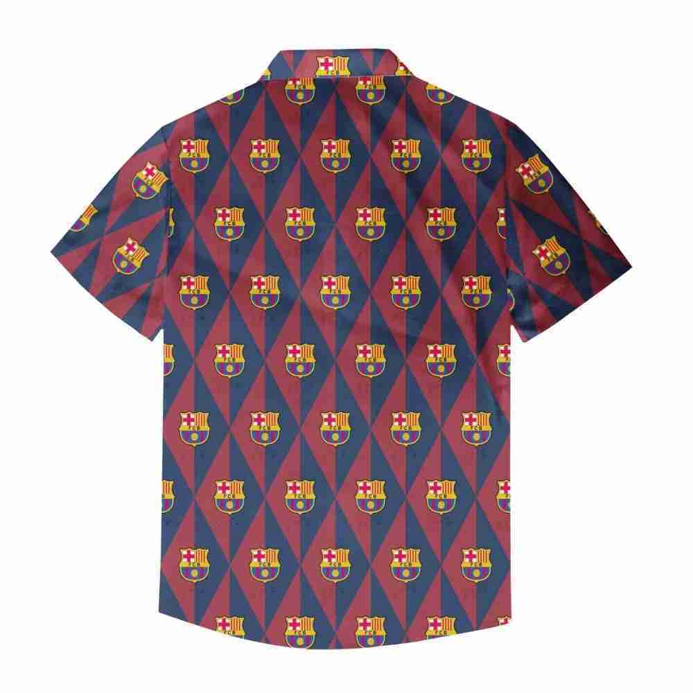 FC BARCELONA Official Rhombus Pattern Short Sleeve Button Shirt