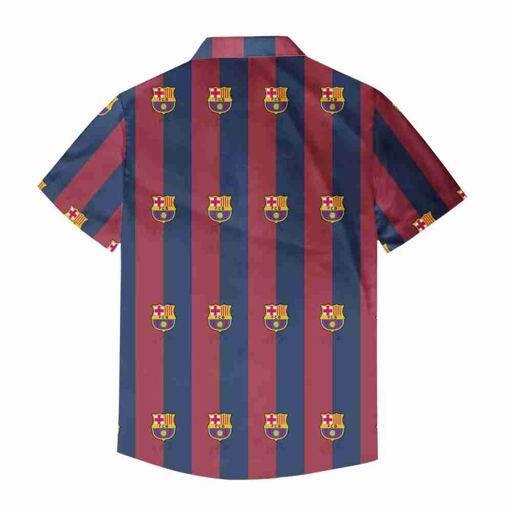 FC BARCELONA Official Striped Pattern Short Sleeve Button Shirt