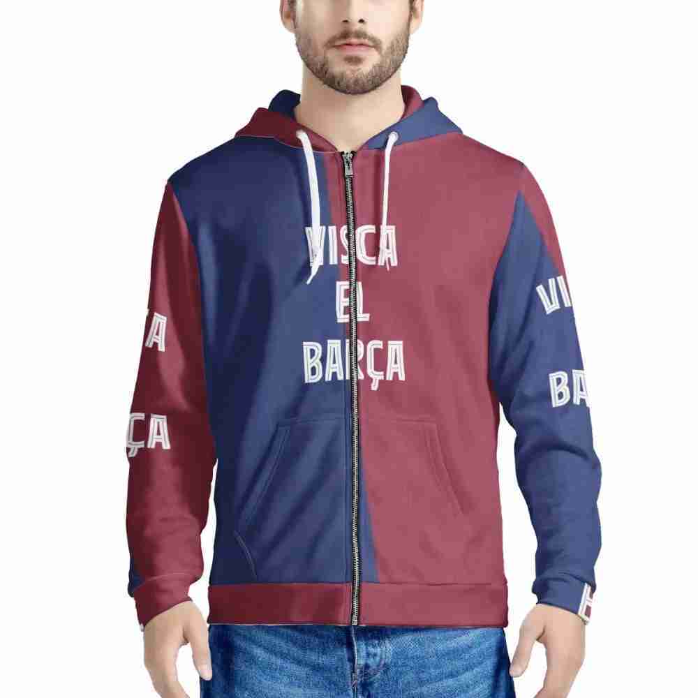 FC BARCELONA Official Visca El Barca Mens All Over Print Hooded Jacket