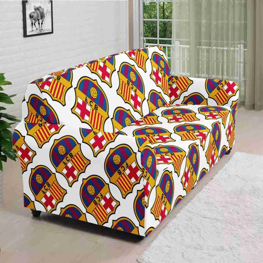 FC BARCELONA Official White Symbol Pattern Sofa Cover