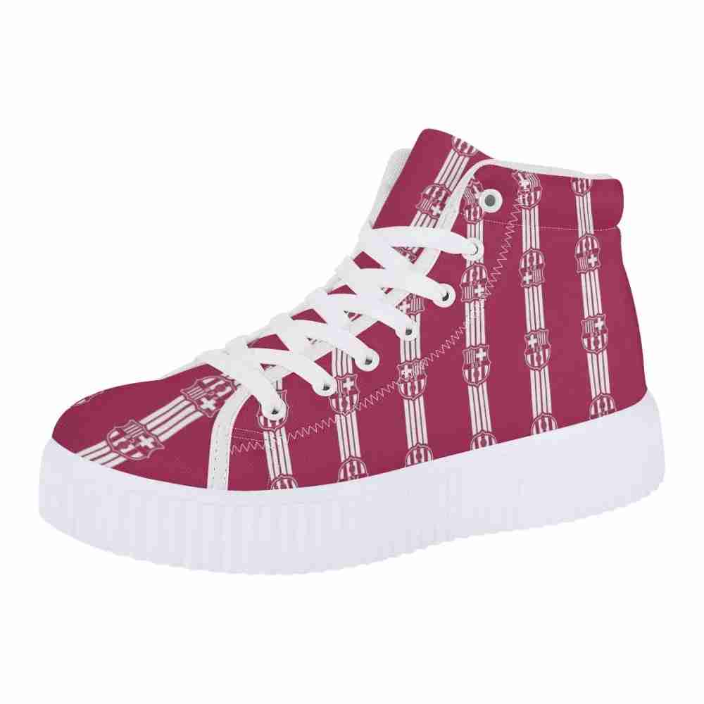 FC BARCELONA Official Wine Red Pattern Womens High Top Platform Shoes