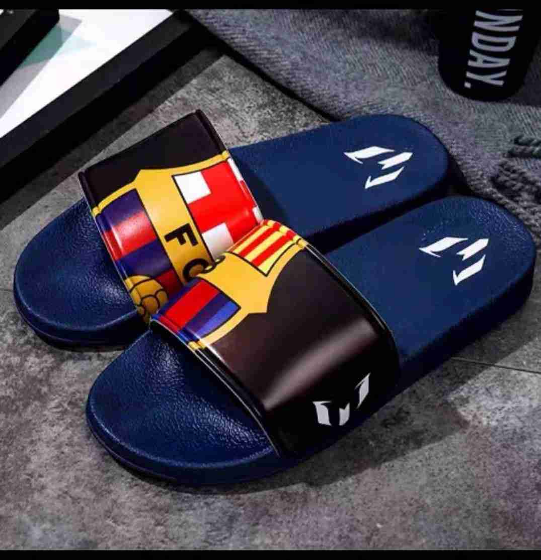 FC BARCELONA Official FCB Emblem Messi Blue Slippers - Barca Shop