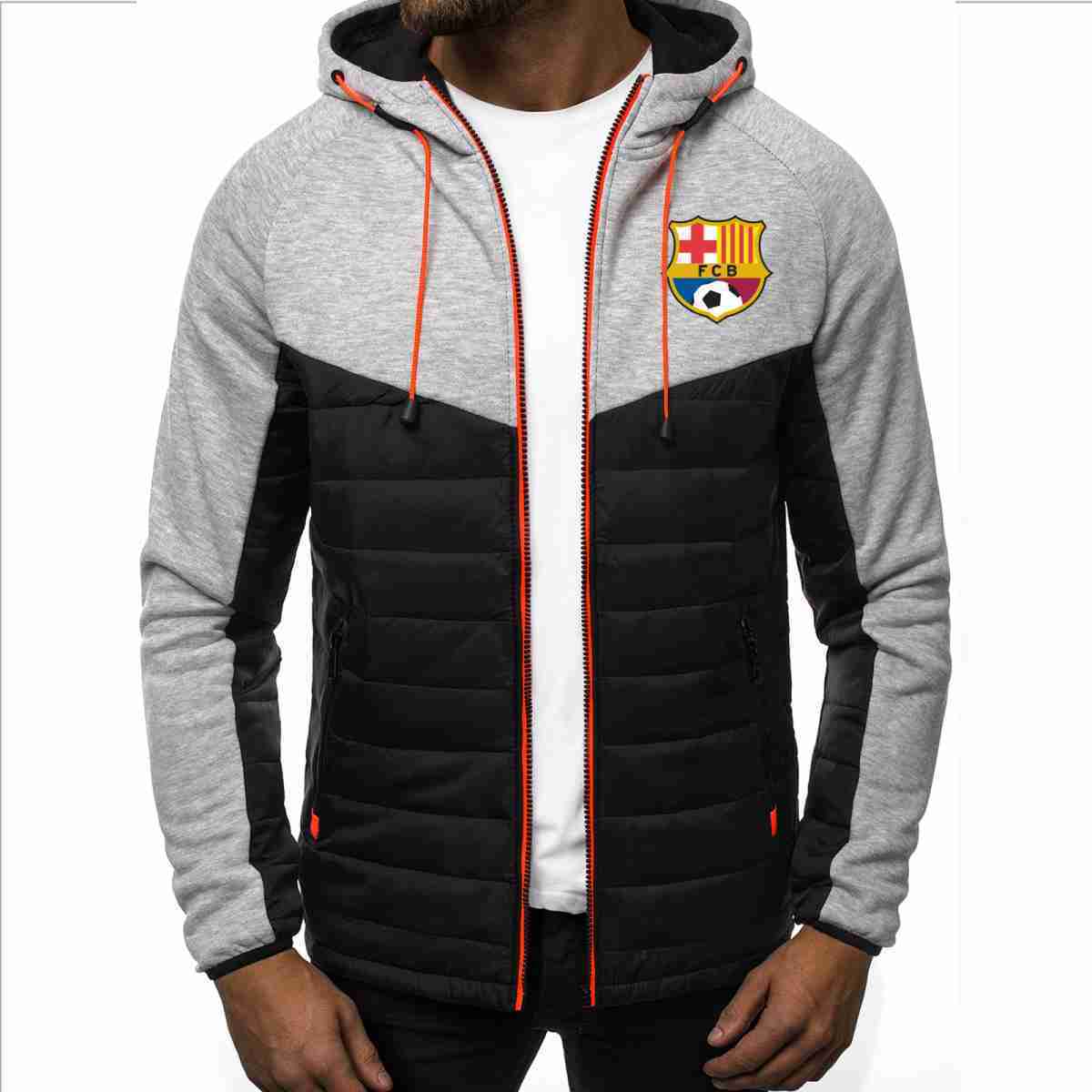 FC BARCELONA Official Football Color Block Hooded Zipper Jackets