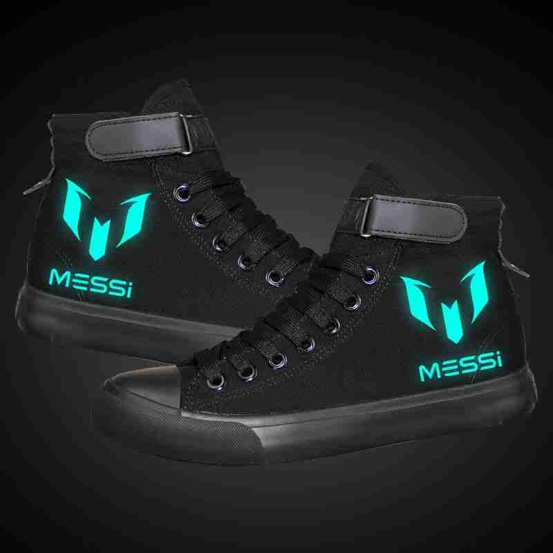 FC BARCELONA Official Messi Logo High Top Luminous Canvas Shoes