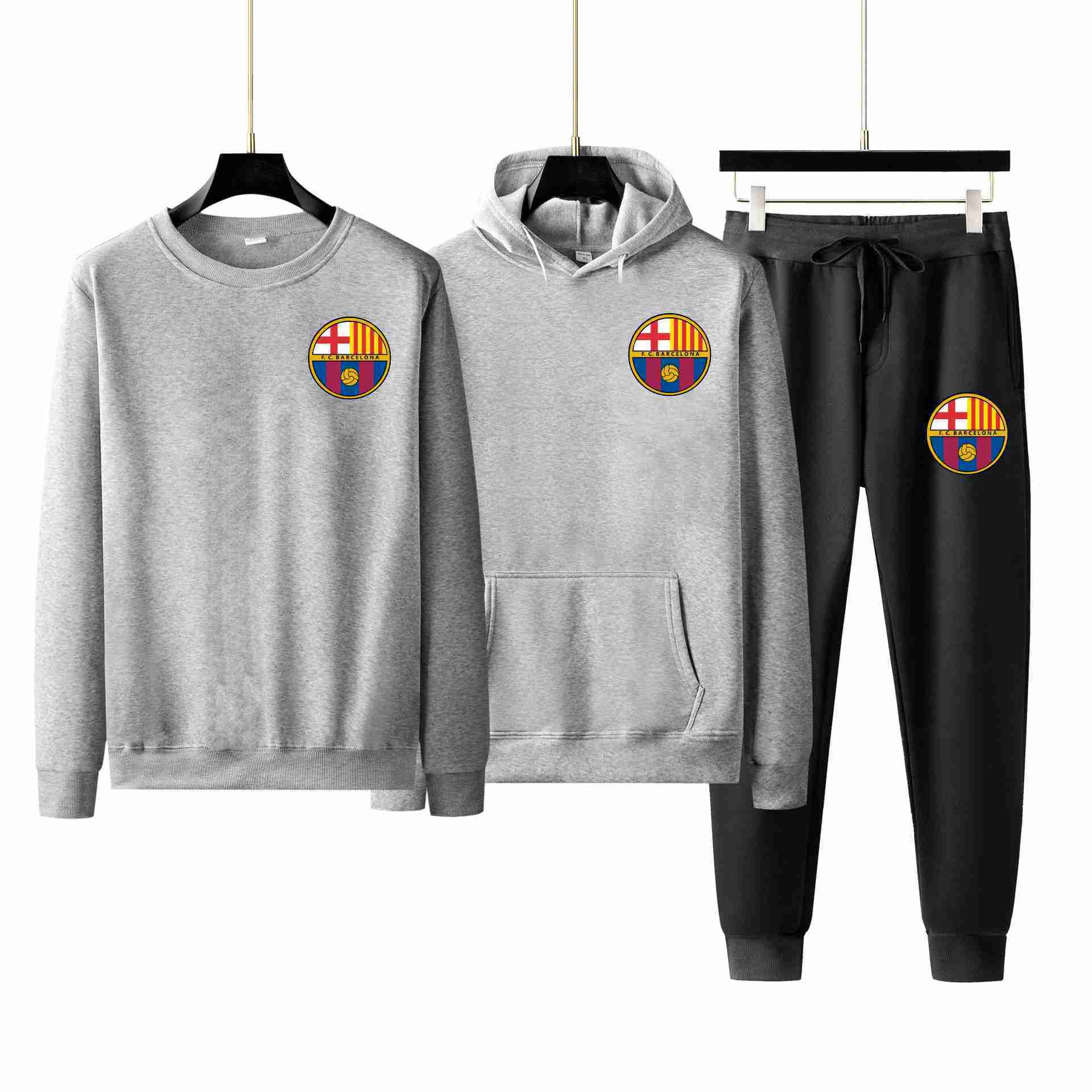 FC BARCELONA Official Round Symbol Hoodie Pullover Pants Unisex Winter Sets