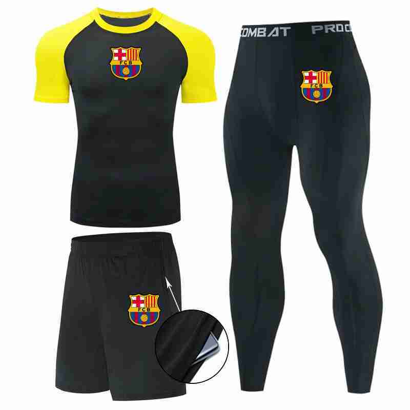 FC BARCELONA Official Short Sleeve TShirt Shorts Tights Compression Fitness Sets