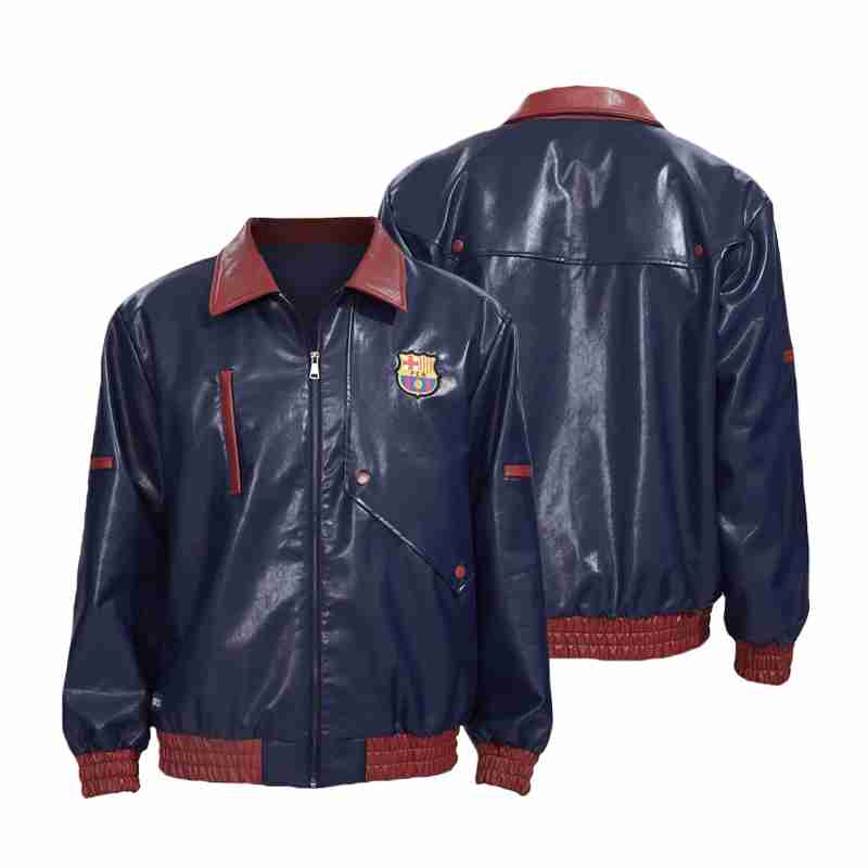 FC Barcelona Official Red and Blue Retro PU Leather Jacket